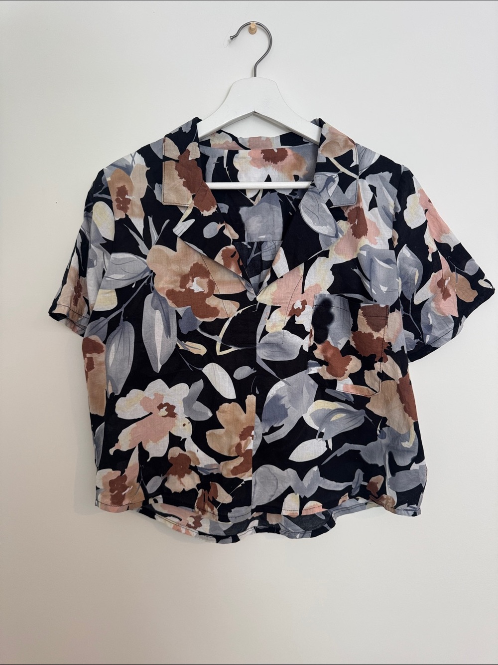 OOAK Floral Short-Sleeve Top in Neutral Tones
